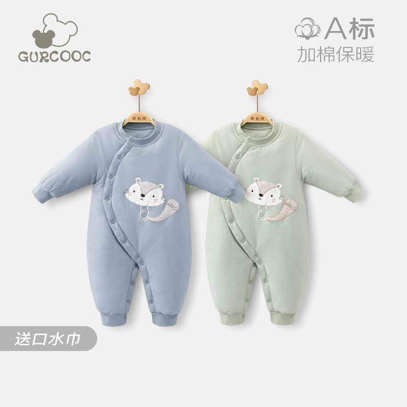 Mùa thu đông em bé jumpsuit cotton áo khoác cotton ấm áp sơ sinh dày cotton áo quần bé quần áo mùa đông - Áo liền quần