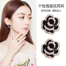 Korean Camellia with the same temperament high-end earrings 2020 New Tide exaggerated earrings female atmosphere Net red earrings