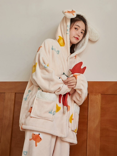 Флисовая фланелевая милая коралловая бархатная зимняя пижама для влюбленных, осенняя, увеличенная толщина