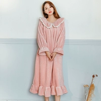 Mùa thu và mùa đông dày đoạn dài flannel váy ngủ nữ dài tay ngọt ngào nhung nhung đồ ngủ nhà dịch vụ ấm áp áo ngủ đầm ngủ 2 dây