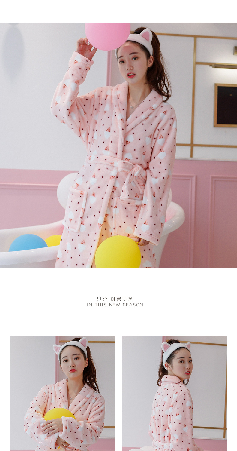 Áo choàng cotton flannel váy ngủ nữ mùa thu và mùa đông dễ thương áo choàng lông cừu san hô dày mùa đông nữ áo choàng dài đoạn áo ngủ đôi nam nữ