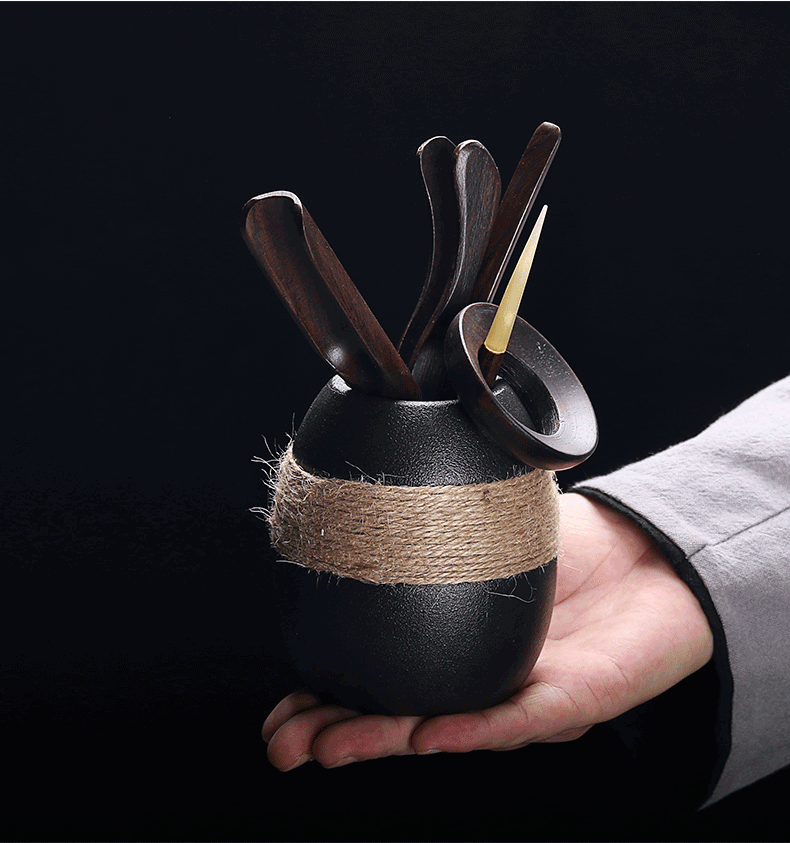 Love and coarse pottery six gentleman 's suit ceramic kung fu tea set with parts Japanese tea taking ChaGa bamboo tea spoon ChaZhen