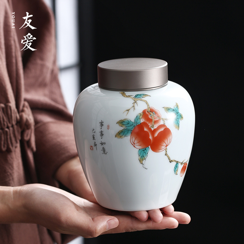 Love aluminium cap seal big POTS sanshui hand - made gift white porcelain bottle home store tea warehouse moistureproof 1 catty