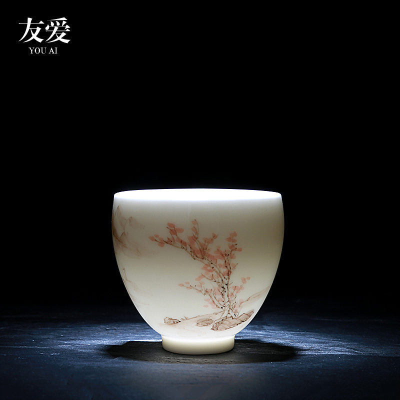 Love and ivory white suet jade sample tea cup hand - made ceramic jade porcelain tea cups white porcelain masters cup kung fu tea cups