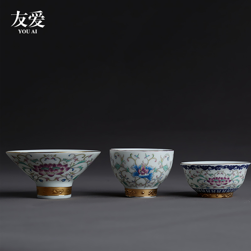 Love steak flower hat to the see colour sample tea cup cup powder enamel cup jingdezhen ancient masters cup tea cups