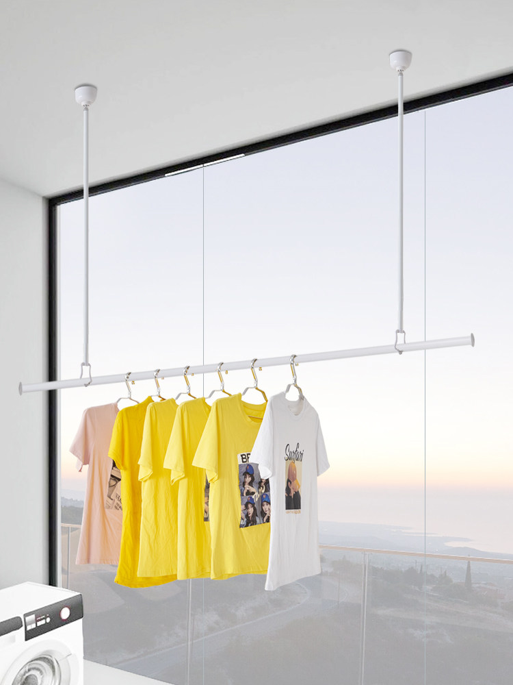 Japanese clothes rack Single pole Indoor balcony Bedroom bay window Stainless steel telescopic lifting hanger Simple clothes rack