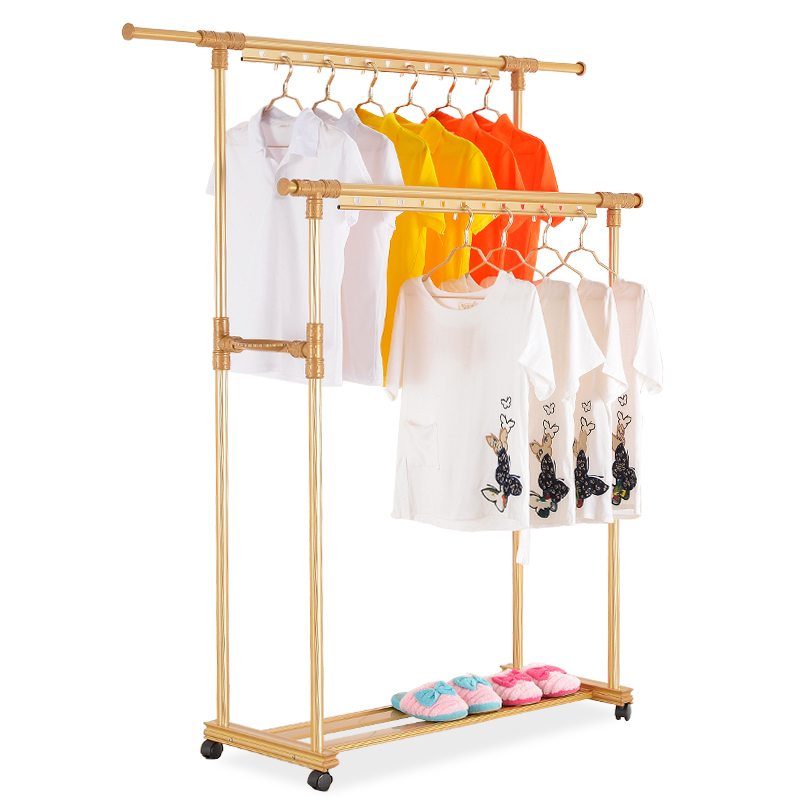 Butterfly edge floor-to-ceiling drying rack Indoor double rod mobile retractable drying rack Bedroom high-grade aluminum alloy drying quilt