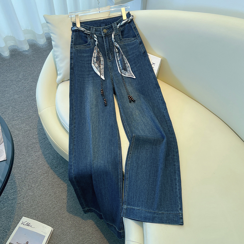 Retro Hong Kong Style Wide-Leg Jeans for Women 2025 New Style, Very Beautiful Early Autumn Wear, Loose Narrow Straight-Leg Pants Retro Hong Kong Style Wide-Leg Jeans for Women 2025 New Style, Very Beautiful Early Autumn Wear, Loose Narrow Straight-Leg Pants