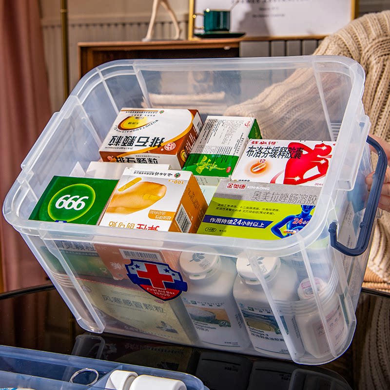 Family multi-layer medicine box extra large medical first aid box outpatient box plastic medical box household medicine storage box