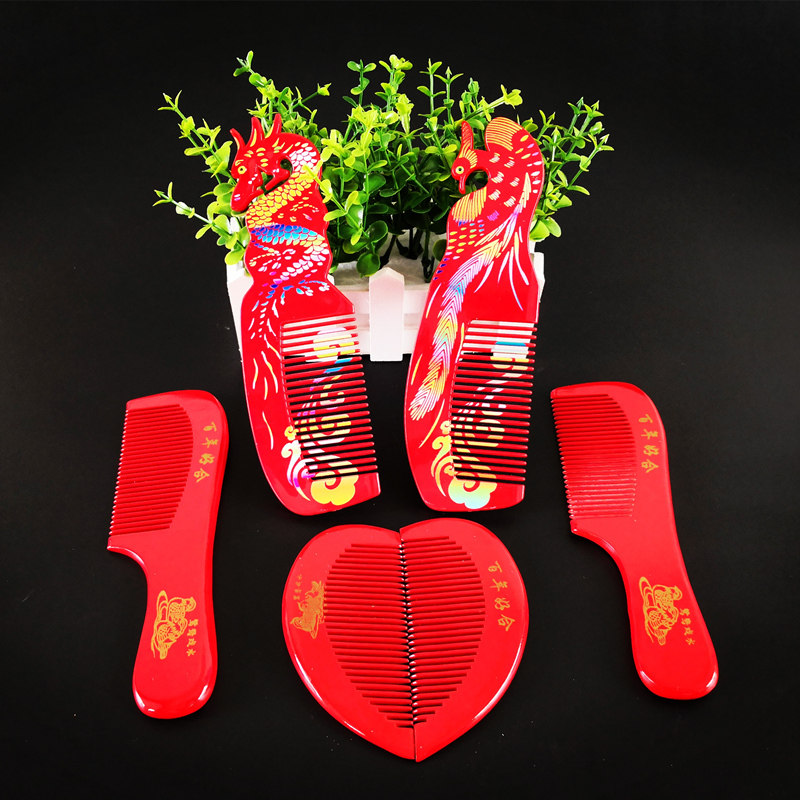Bride Women's party Wedding dress for combed red handlebar handle heart-shaped peach wood wedding Comb Wedding Couple Wood Comb Pair