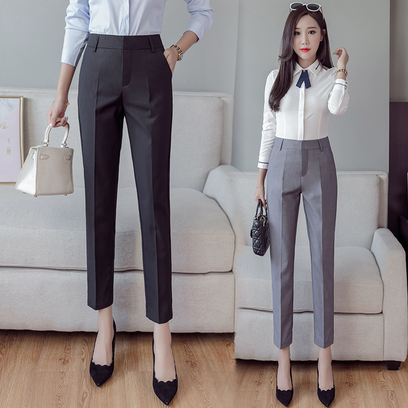 2021 spring summer autumn new suit pants women's nine points casual loose straight professional tooling smoke pipe gray work pants
