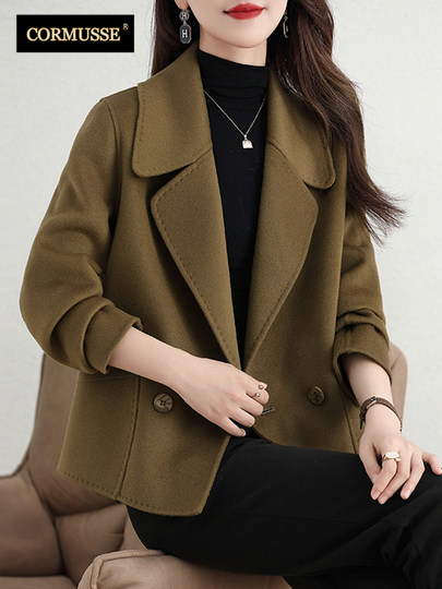 Cormusse double-sided wool short coat for women 2025 winter new small suit collar wool coat