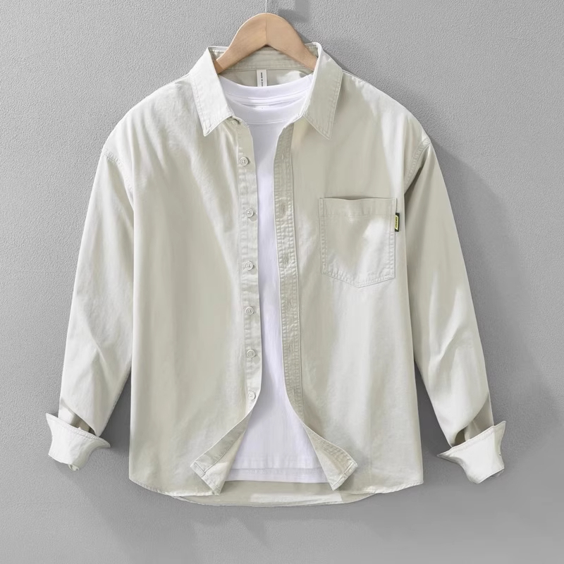 Men's Long-Sleeved Shirt with a Fresh and Artistic Style, Trendy, Handsome, Fashionable, Casual, Solid Color Shirt, Suitable for Spring and Autumn