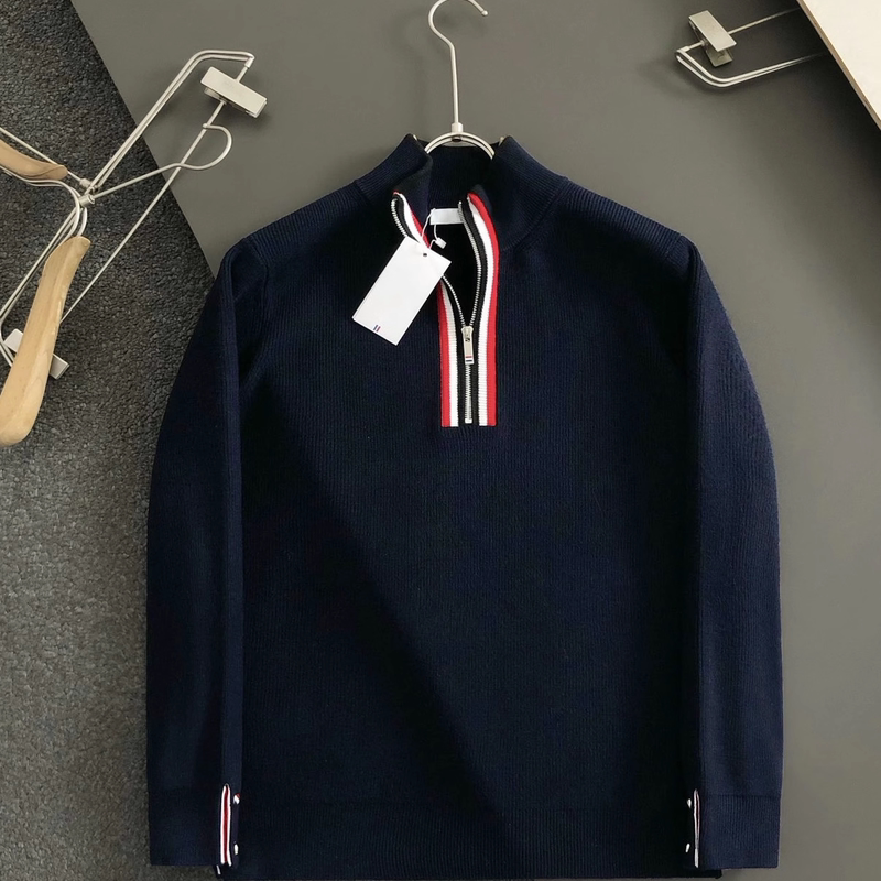 New Autumn and Winter Tb Half-Zip Stand Collar Sweater, Unisex Casual Warm Pullover Knit Top Base Shirt