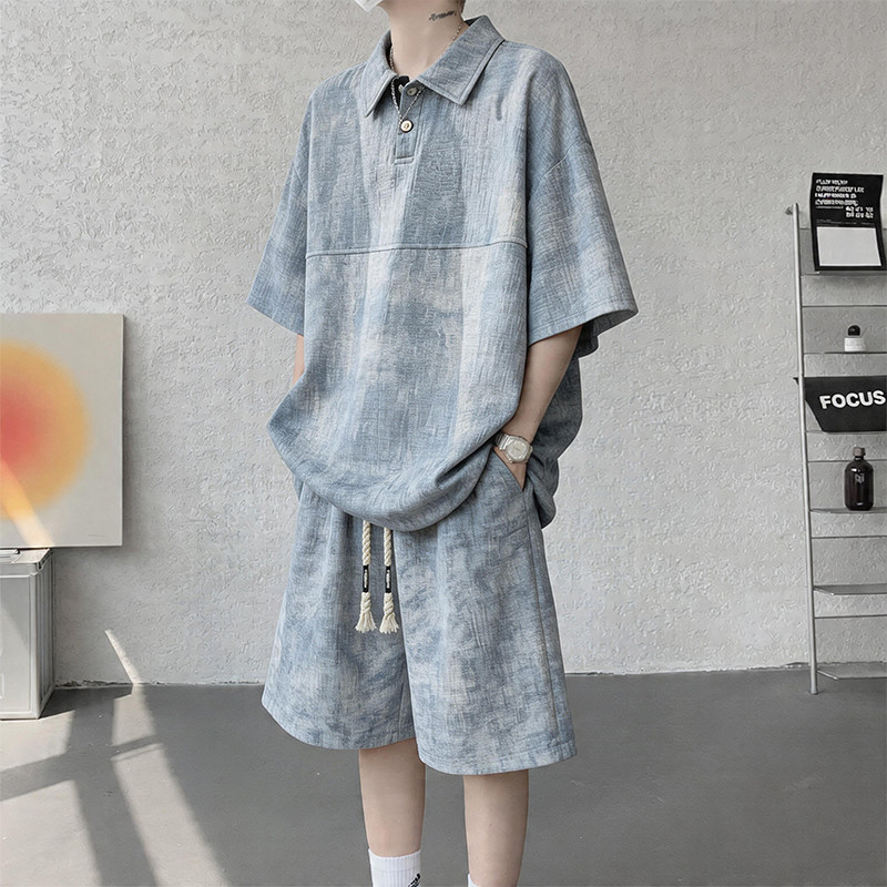 Ice Silk Tie-Dye Casual Sports Suit for Men 2026 New Summer Polo Shirt Short-Sleeved Shorts Trendy Brand Two-Piece Set Ice Silk Tie-Dye Casual Sports Suit for Men 2026 New Summer Polo Shirt Short-Sleeved Shorts Trendy Brand Two-Piece Set