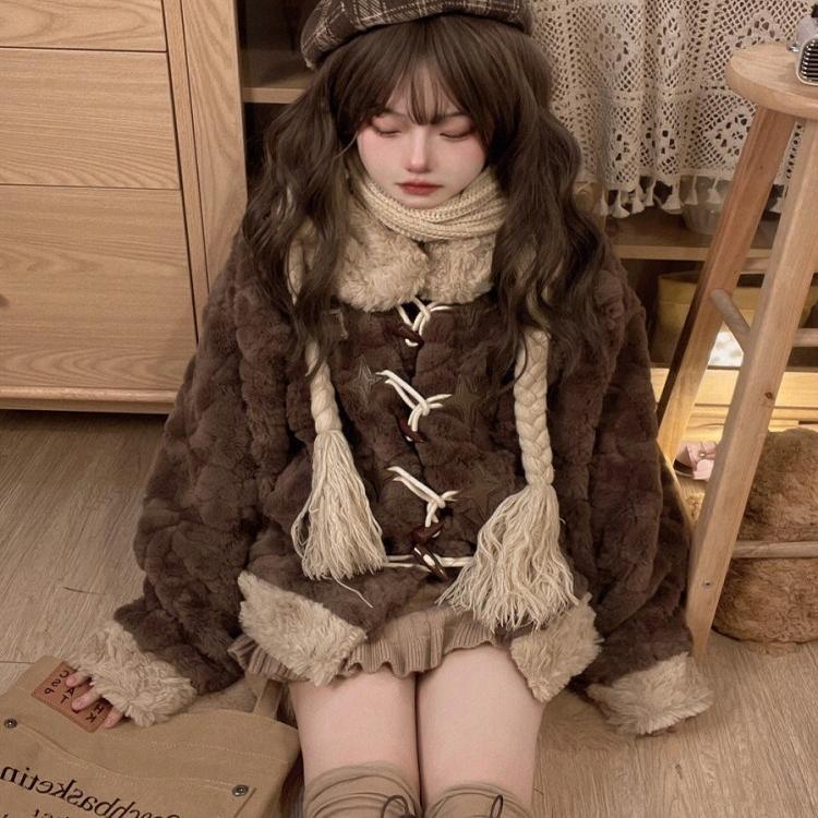 Brown Cute Plush Lamb Wool Coat for Women, Autumn and Winter Style, Sweet and Versatile, Warm and Thick Fur Cotton Clothing Brown Cute Plush Lamb Wool Coat for Women, Autumn and Winter Style, Sweet and Versatile, Warm and Thick Fur Cotton Clothing