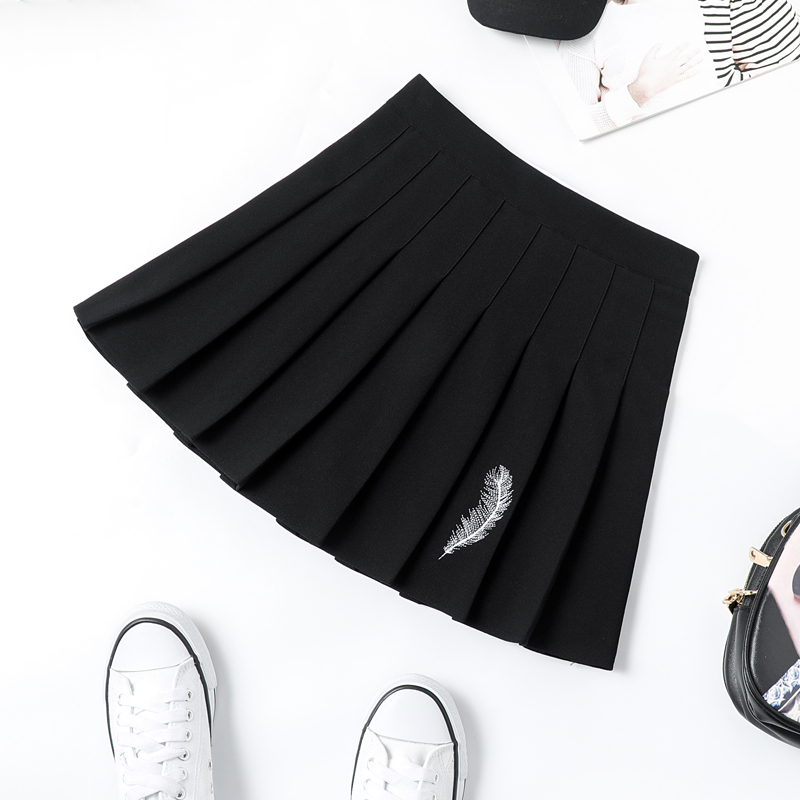 Feather Half Body Dress Woman Spring Summer A Character Embroidered Tightness Waist High Waist College Wind Black Perplexu Skirt Embroidered Short Skirt