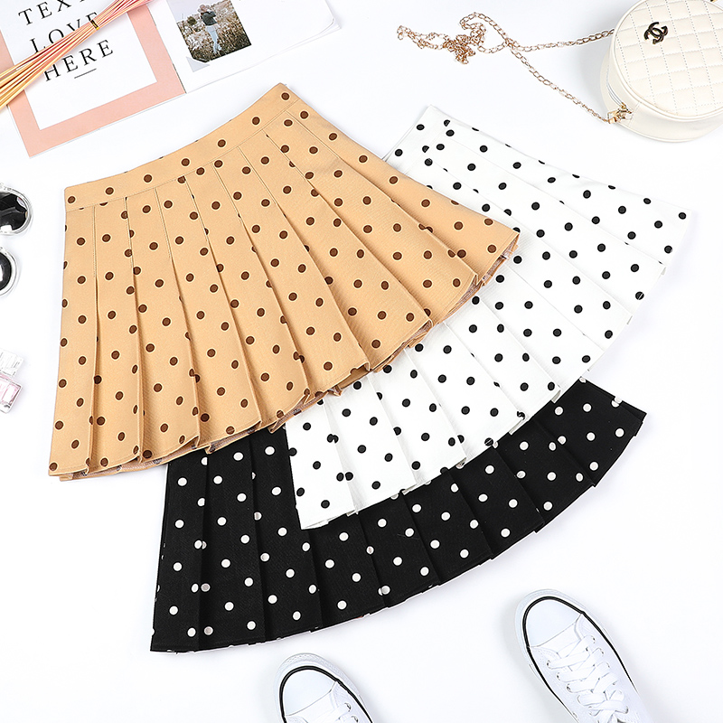 Wave Dot half body dress Short skirt Pleated Skirt Woman Summer Card Its High Waist Black And White Round Point A Character Small Subshort Skirt 