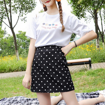 Polar Point High Waist A- line dress Black Polka Dot Skirt Womens Bare Skirt Anti-Slight Summer Short One Step Skirt