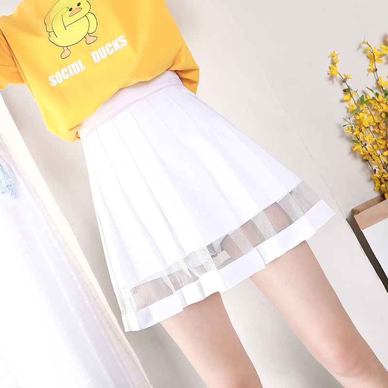 Splicing Thyme Skirt Short Skirt Schoolgirl Skirt White Half-Cut Dress 2022 New Summer A Character High Waist Half Body