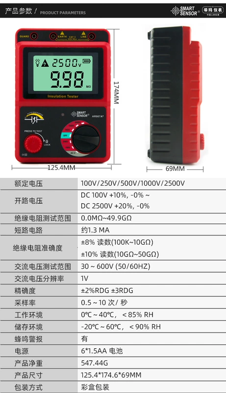 Megohmmeter 500V Máy Đo Điện Trở Cách Điện Điện Tử 1000V Megger 2500V Máy Đo Điện Trở 250V Đồng Hồ Đo Vạn Năng