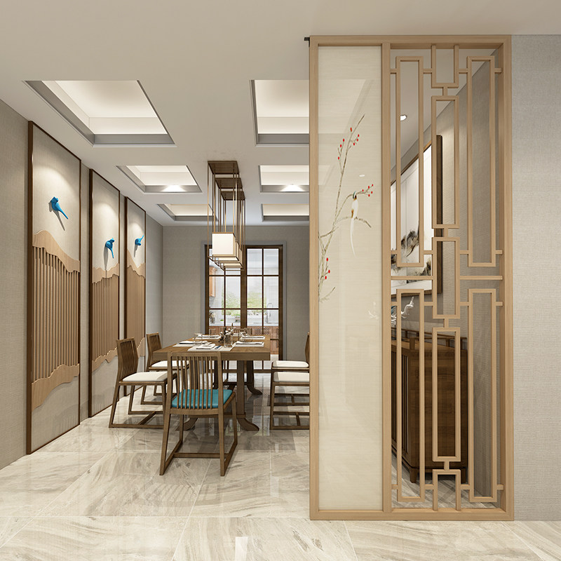 Chinese-style screen partition hotel restaurant living room porch solid wood screen semi-permeable double-sided roof screen