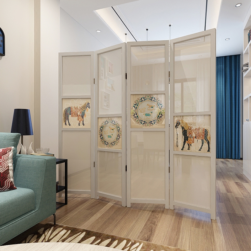 American-style European-style screen folding partition living room bedroom entrance fashion office simple mobile semi-transparent fabric folding screen