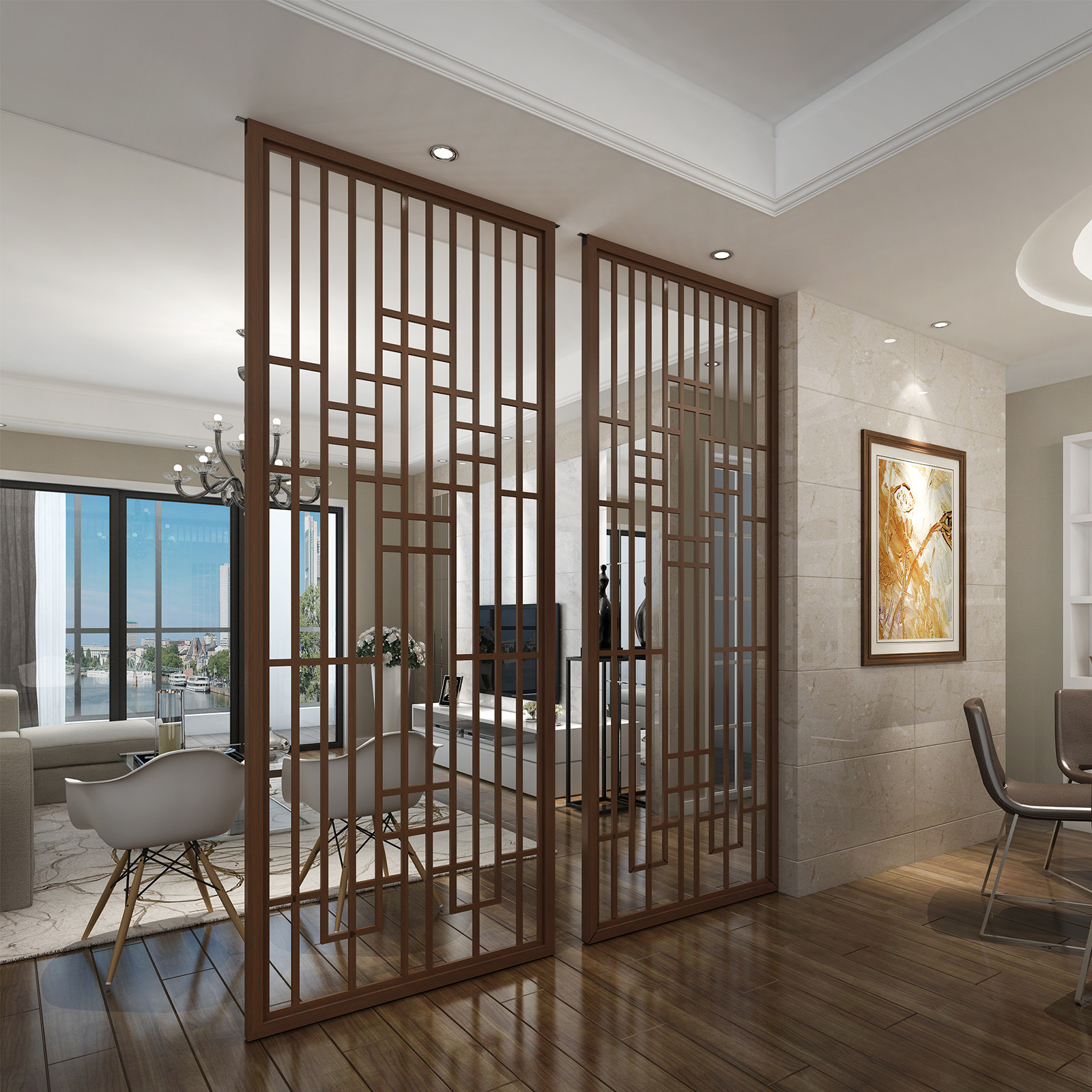 New Chinese screen partition living room obscured the rooms of the Season Hotel Tea Room Background Decoration Solid Wooden Flake Fence hollow