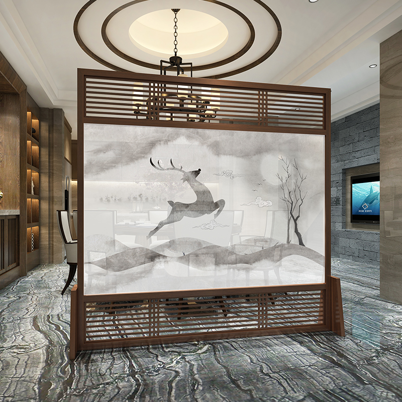 Modern minimal screen partition living room environmentally friendly bedroom Chinese-style masonry solid wooden screen moving seat screen