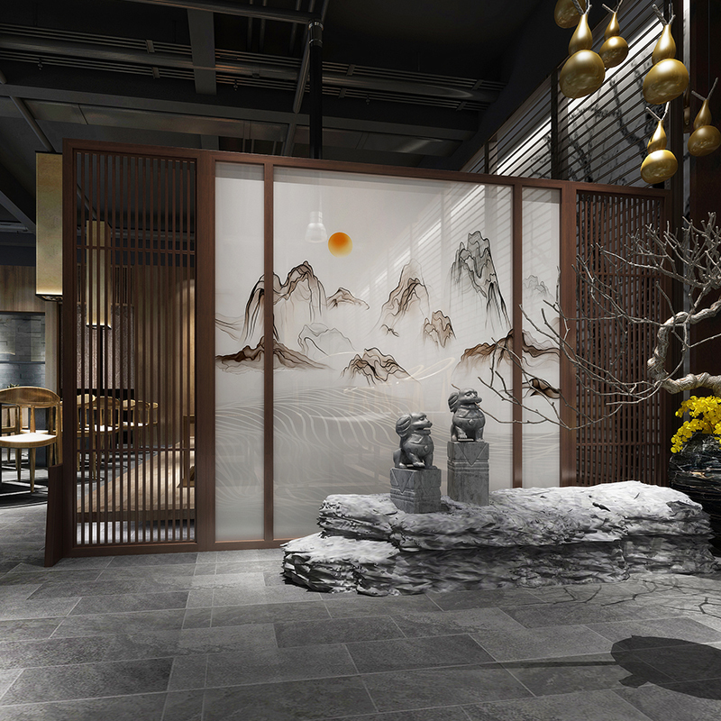 New Chinese-style solid wood screen partition decoration living room hotel meeting room study villa blocking porch mobile seat screen