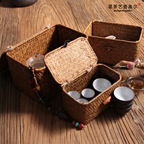 Tea Tea Tea tea Tea cup containing box Bamboo-made hand woven straw woven herbal tea room portable home upscale day style retro