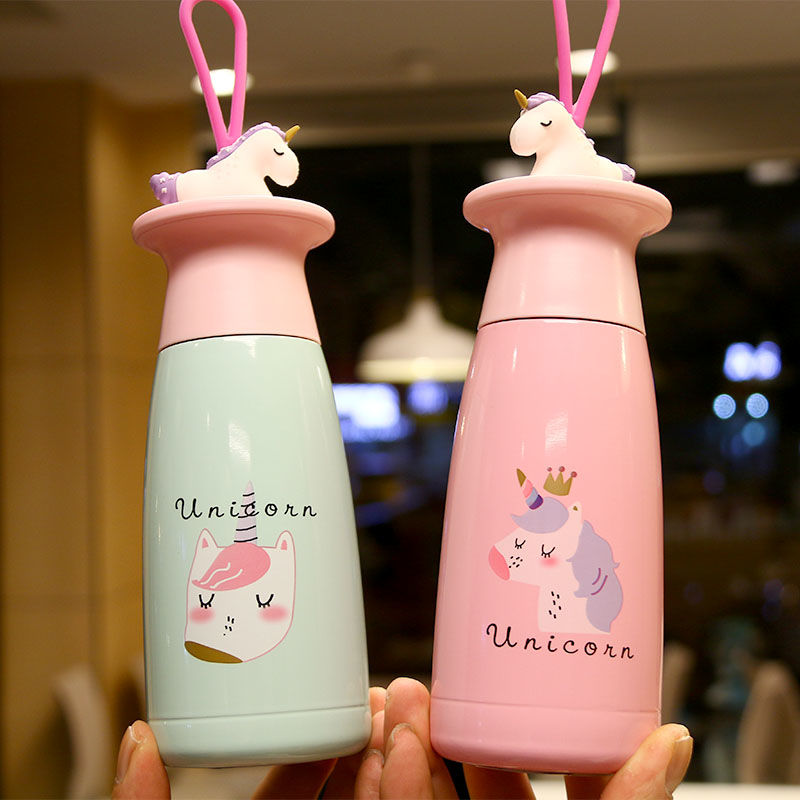 South Korea Adorable Teenage Girl Hearts Unicorn Insulation Cup Pink portable accompanying cup stainless steel water mug student children
