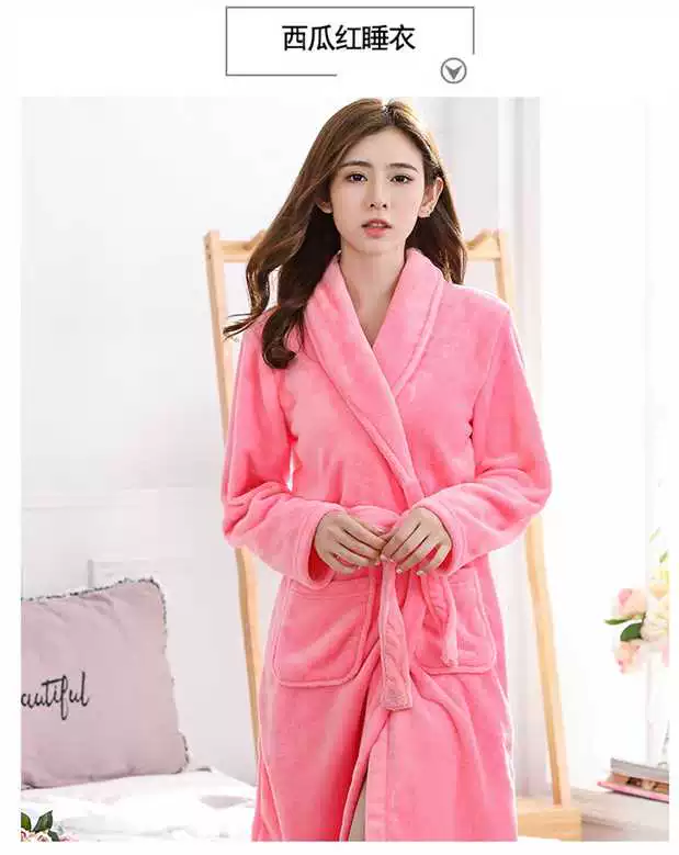 Đặc biệt hàng ngày áo choàng tắm flannel nữ kích thước lớn áo ngủ dài váy yukata san hô nhung đồ ngủ