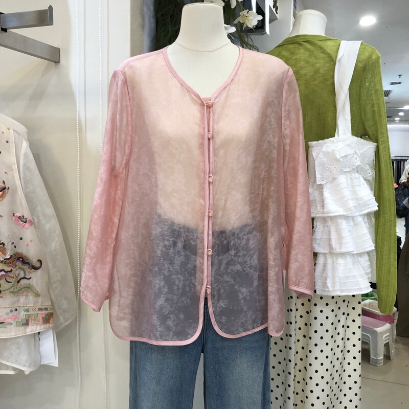 New Chinese-Style Light National Style Shirt for Women 2026 Spring New Model See-Through Loose Single-Breasted Base Top Esd26071