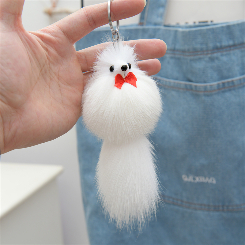 Real Fox Fur Little Fox Bird Pendant Bag Charm Car Keychain Plush Cute Fashionable Doll Accessory for Women