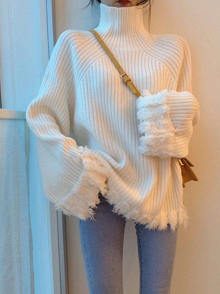 2022 hot style western style fashion niche chic first love trumpet sleeve turtleneck pullover women's autumn and winter outer wear