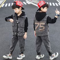 ABC child suit 2022 new suit Children Spring and Autumn Boys Pure Cotton Prodigy Pleeved Boys Three Pieces