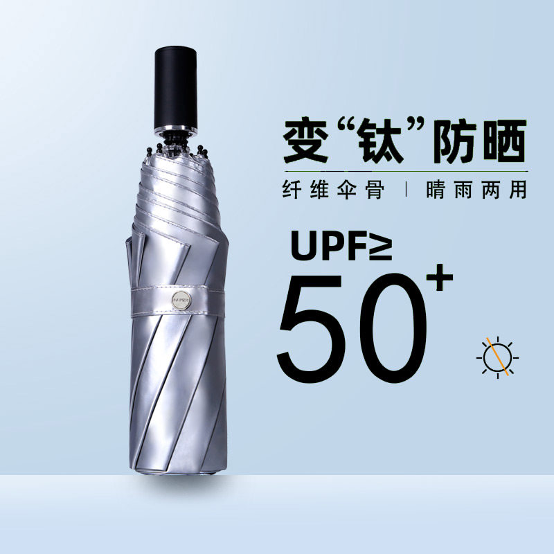 Titanium silver parasol women sunscreen anti-UV folding umbrella Vintage parasol sunny rain dual-use manual ins wind