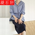 Xuân / Hè 2019 headling sọc màu tinh khiết loose-fitting giản dị áo v cổ áo lớn kích thước búp bê áo cô gái 