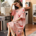 Ngủ váy cô gái mùa hè bông tay áo ngắn trên đầu gối pajama váy Hàn Quốc phiên bản cộng với chất béo cộng với mã phụ nữ có thai bông dài vừa chiếc váy 