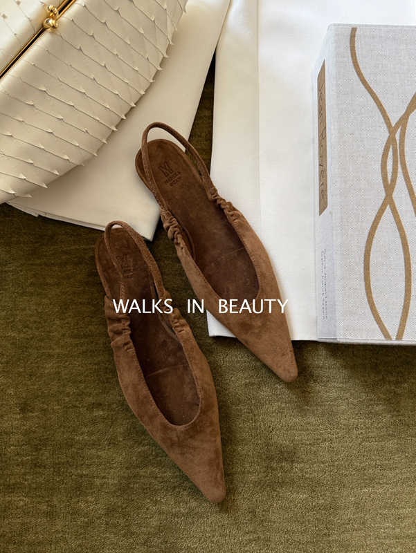 Walks in Beauty 26Ss/New Tuscany Brown Series Elastic Backless Suede Single Shoes Sandals
