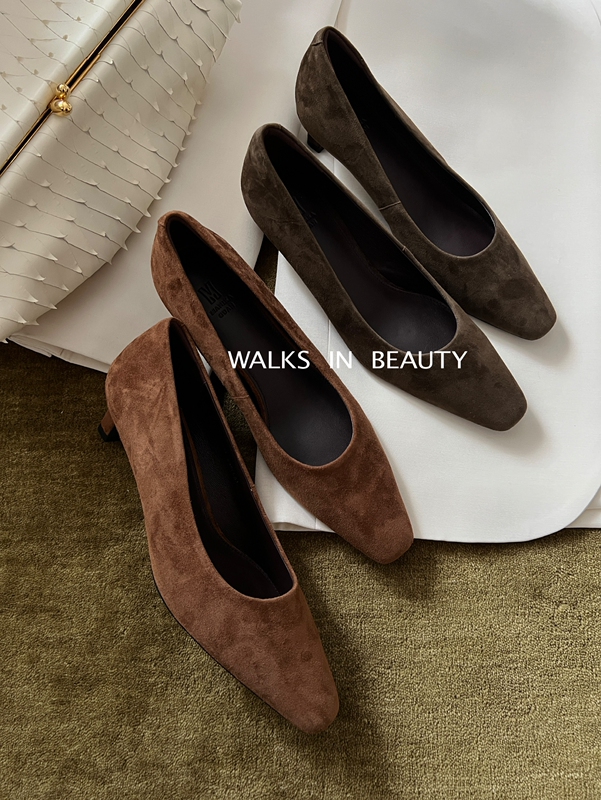 Walks in Beauty 26Ss/New Manor Private Collection European-Style Shallow Square-Toe Suede Stiletto Heels Walks in Beauty 26Ss/New Manor Private Collection European-Style Shallow Square-Toe Suede Stiletto Heels