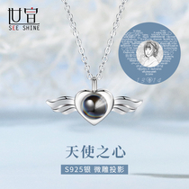 Love Angel Necklace Female Sterling Silver choker Projection Custom Photo Demon Eye Pendant Birthday Gift for Girlfriend