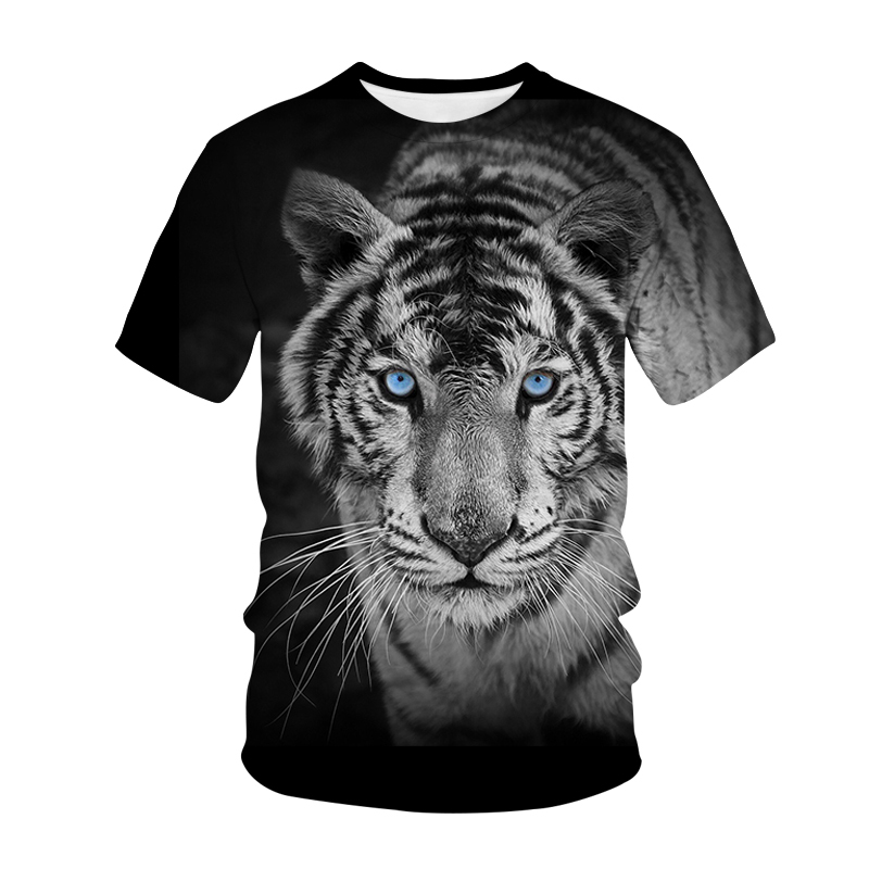 Summer Men's 3D Stereo Blue-Eyed Tiger Trendy Quick-Drying Breathable Loose Large Size Ice Silk Personalized Short-Sleeved T-Shirt