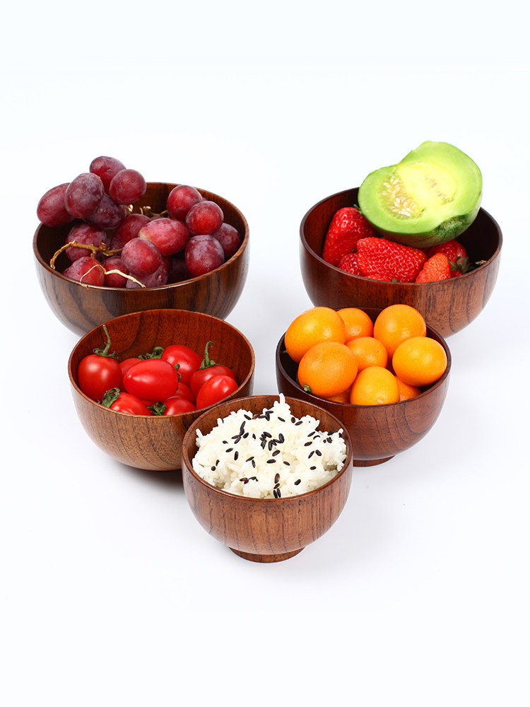 Jujube wood Japanese style small baby wooden bowl Creative baby natural adult retro household handmade solid wood bowl large size