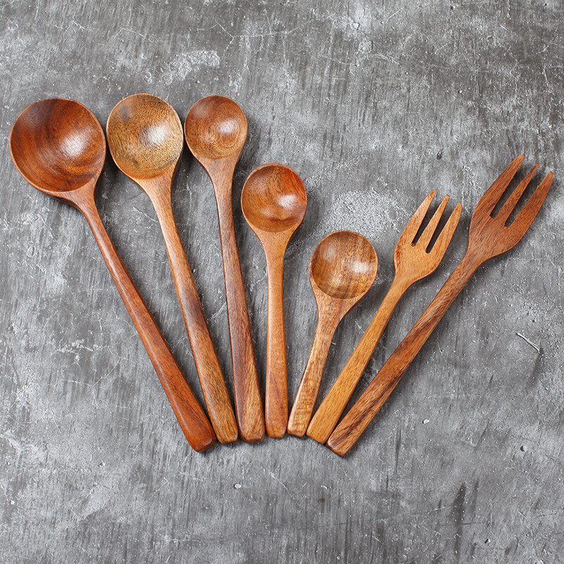 Grapefruit fork spoon long handle to eat with creative little wood spoon log suit cute dessert stirring spoon day fork