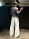 White and gray tie-dye embroidered velvet pants for men, autumn and winter American fitness sports sweatpants, heavy bias cut boot-cut pants
