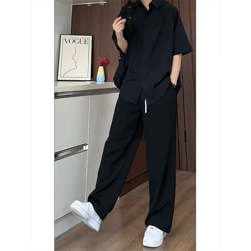 American-Style Black Quick-Drying Pants for Men, Summer Cool and Stylish High-End Suit, Dk Shirt with Drape, Ice Silk Casual Dress Pants