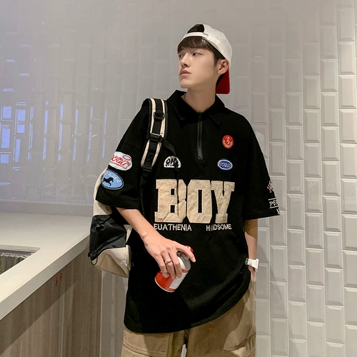 Tide, бейсбольная летняя футболка polo, рубашка с молнией, в американском стиле, на молнии, короткий рукав