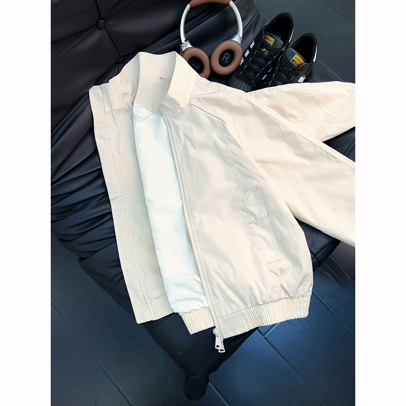 Apricot-Colored American-Style Deconstructed Workwear Jacket for Men, Autumn Cleanfit Stand-Collar Flight Jacket, Oversized Short Baseball Jacket Apricot-Colored American-Style Deconstructed Workwear Jacket for Men, Autumn Cleanfit Stand-Collar Flight Jacket, Oversized Short Baseball Jacket